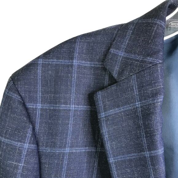 Chaps Blazer Mens Size 44R Shades of Navy Blue plaid 2 Button Classic - Picture 8 of 8